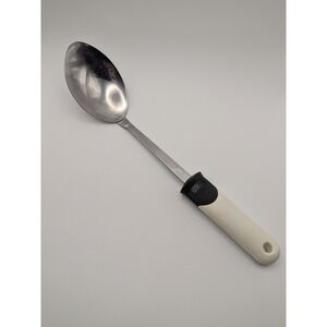 Vintage EKCO Serving Spoon Stainless Steel White Black Plastic Handle Utility